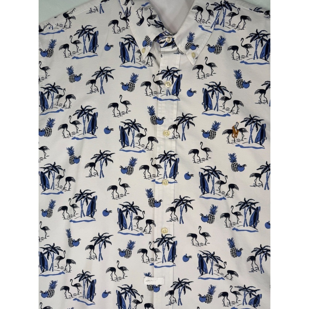 Ralph Lauren mens 2xl cotton button up‎ flamingos palms tropical vacation aloha